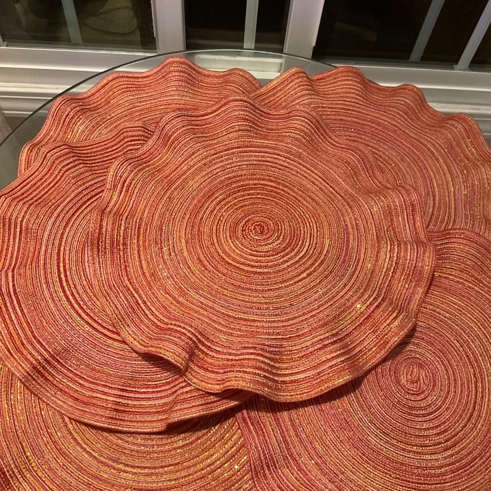 6 Round Ruffled Reddish Gold Placemats